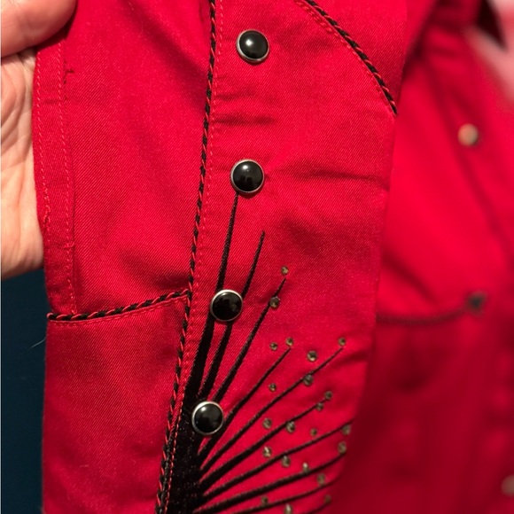Panhandle Slim Red Embroidered Bling Western Shirt With Snap Closure - Picture 4 of 10